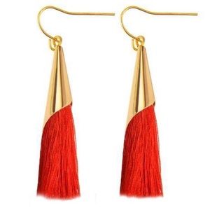 Red tassel dangle earrings